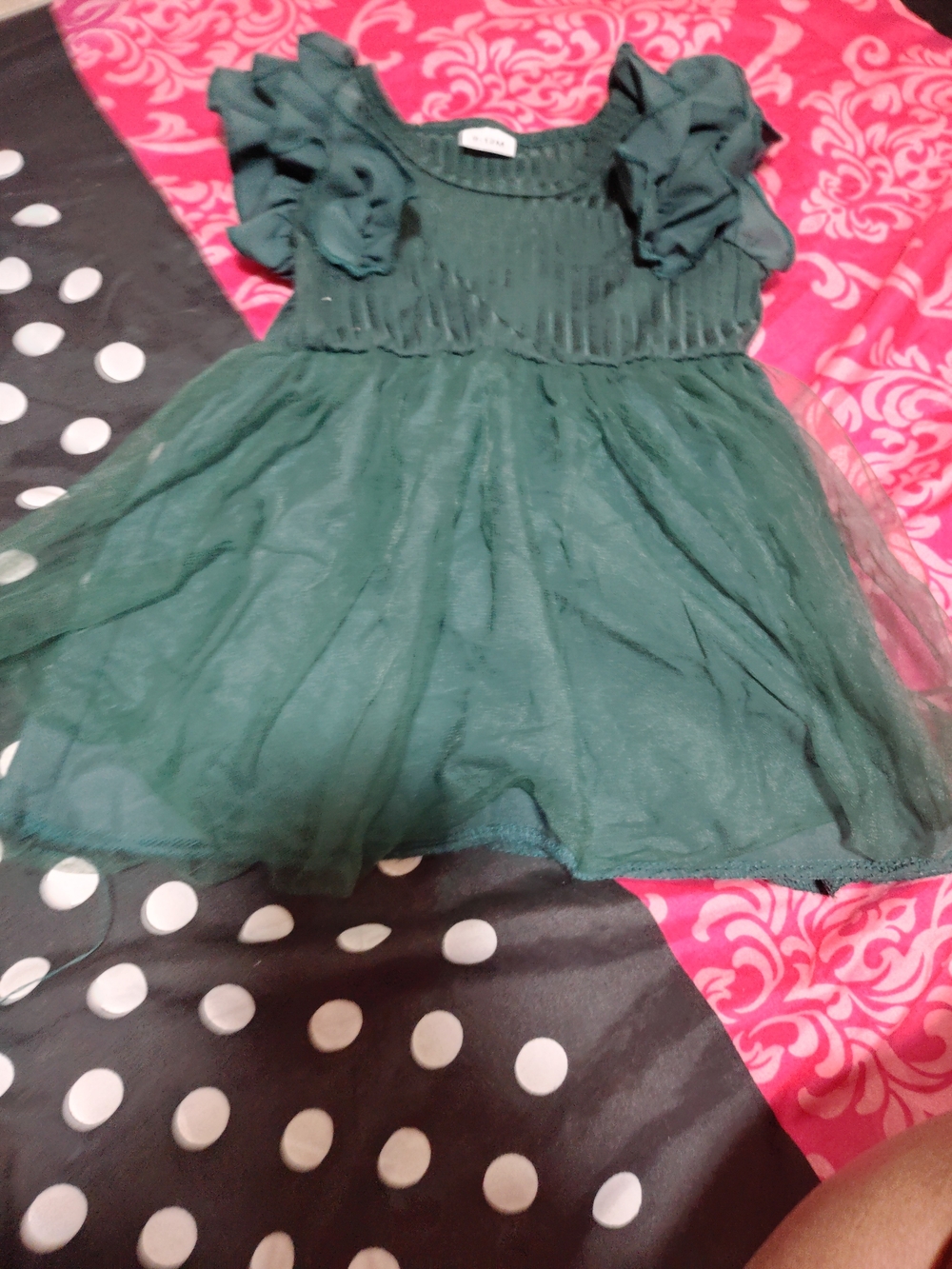 Girls Green Tulle Ruffle Sleeve Dress